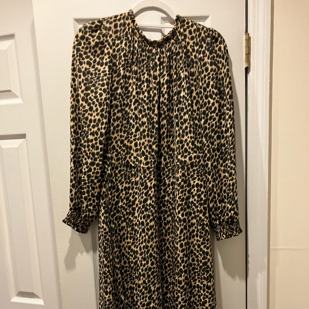Jcrew High Neck Ruffle Dress Cheetah Leopard